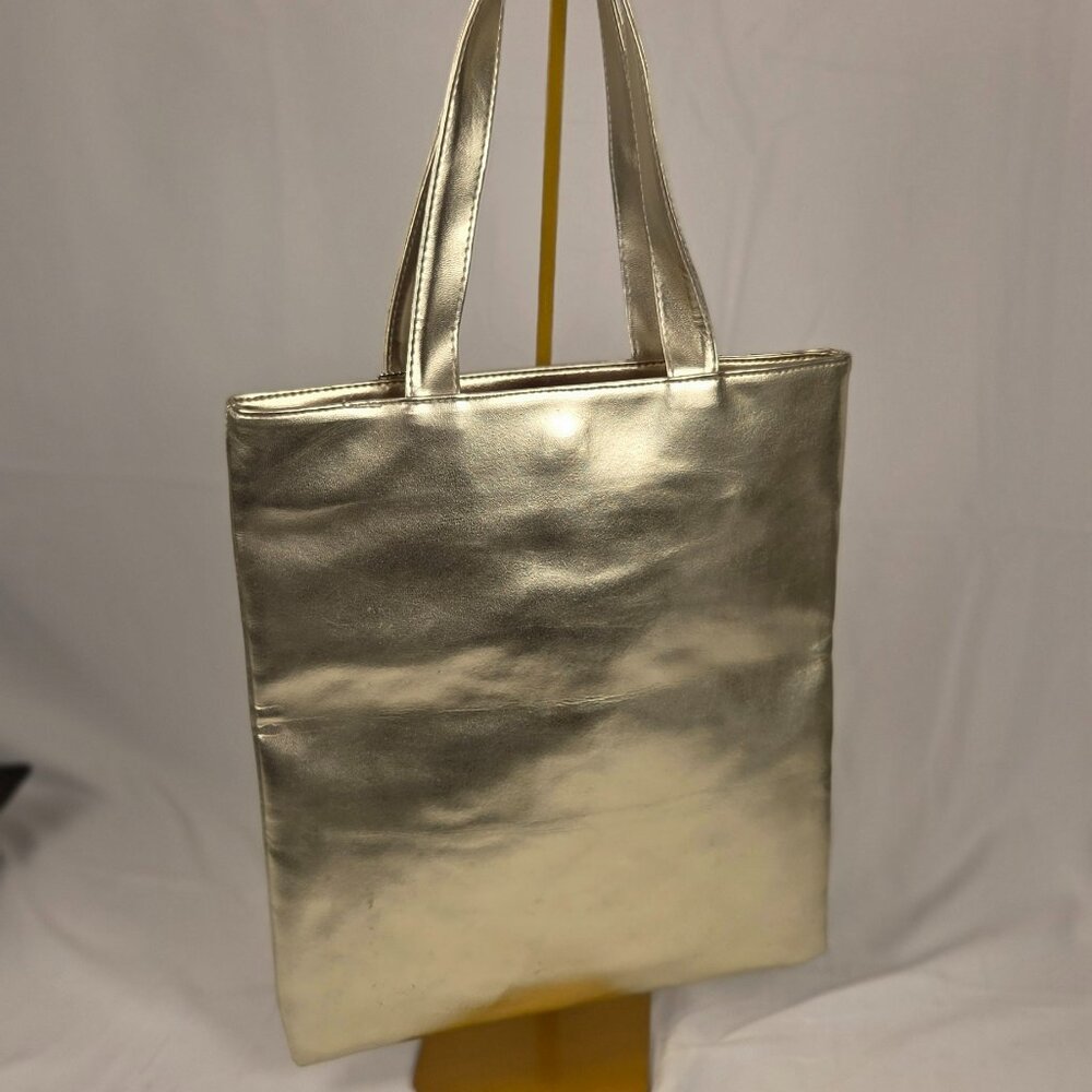 Vintage Y2K Playboy Metallic Gold Tote Bag White Bunny Logo Pink Logo Lining - Picture 6 of 9